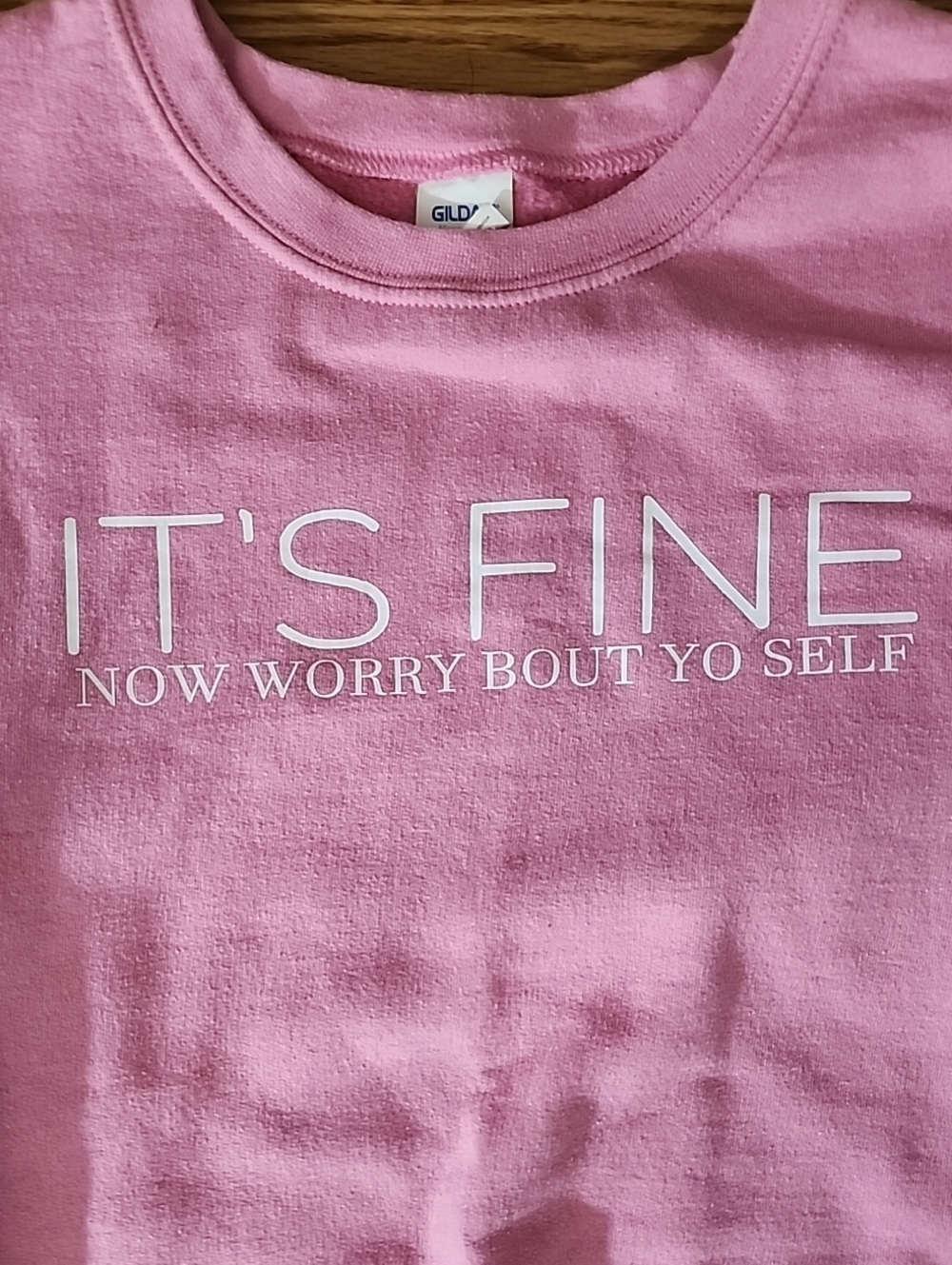 Gildan Pink "IT'S FINE" Graphic Tee with White Text